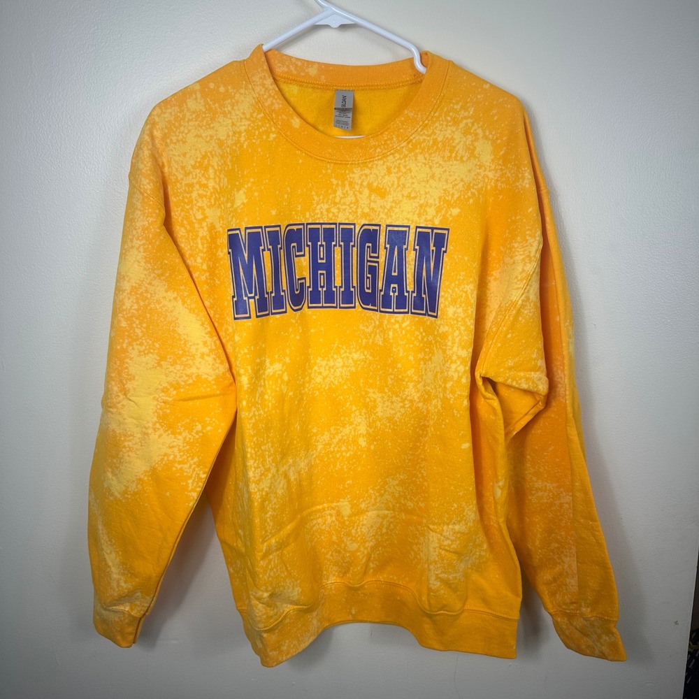 Gildan Michigan Sweatshirt Mens Large Yellow Tie Die Pullover NCAA